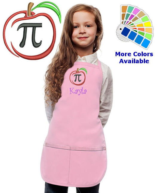 Personalized Kids Apron with Apple Pi Symbol Embroidery Design Math School Apron