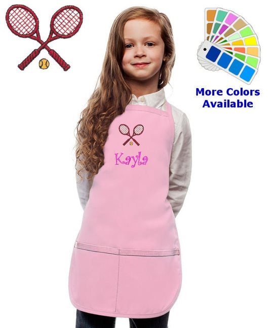 Personalized Kids Apron with Tennis Racket Embroidery Design, Kitchen Cook Gift, School Gift, Sports Gift, Monogrammed, Cooking Party