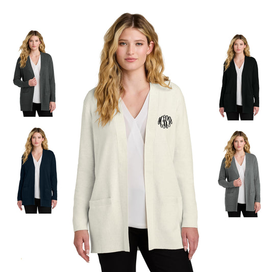 Embroidered Open Front Cardigan Sweater, Sweater with Monogram, Warm Custom Logo Jacket, Mom Gift, Monogrammed Gift, Womens Jacket