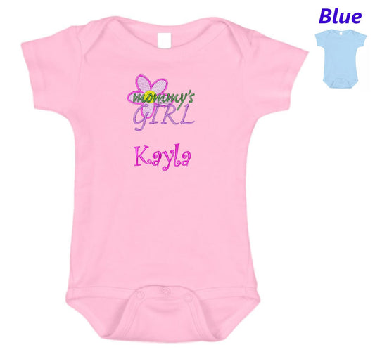 Personalized Baby Onesie Pink Blue Embroidered Mommy's Girl Newborn One Piece Body Suit Baby Shower Gift Monogrammed with Your Baby's Name