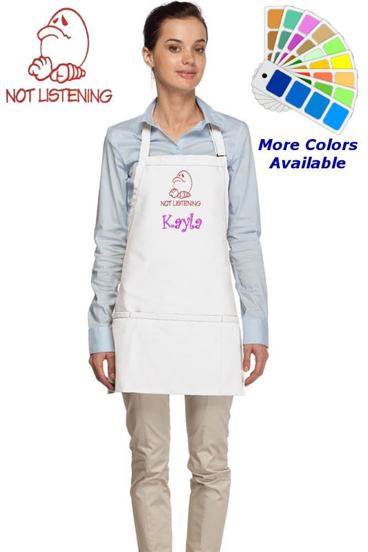Personalized Apron Embroidered Not Listening Emoji Design Dad Mom Gift