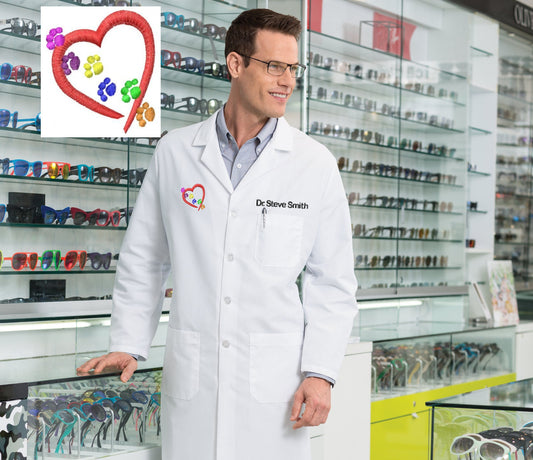 Personalized Veterinarian Lab Coat Custom Embroidered Name and Paw Prints Heart Design, Doctor, Nurse, Hospital, Jacket, Medical Apparel
