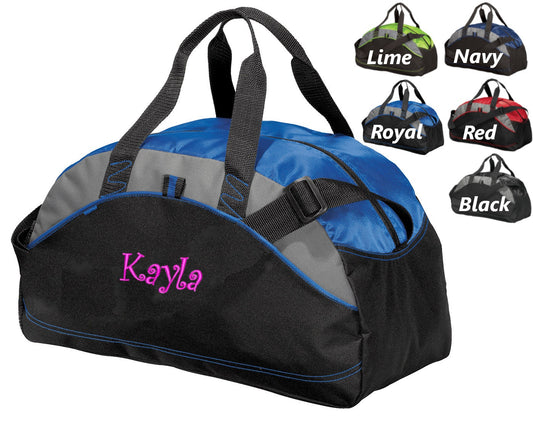 Personalized Kids Duffel Bag Gym School PE Contrast Piping and Stitching Embroidered with Name or Text of Your Choice
