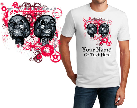 Personalized T-Shirt Goth Skulls Gears Design, Sports Shirt, Custom Shirt, Custom Name, Dad Gift, Fantasy Gift, Unisex Womens Tee