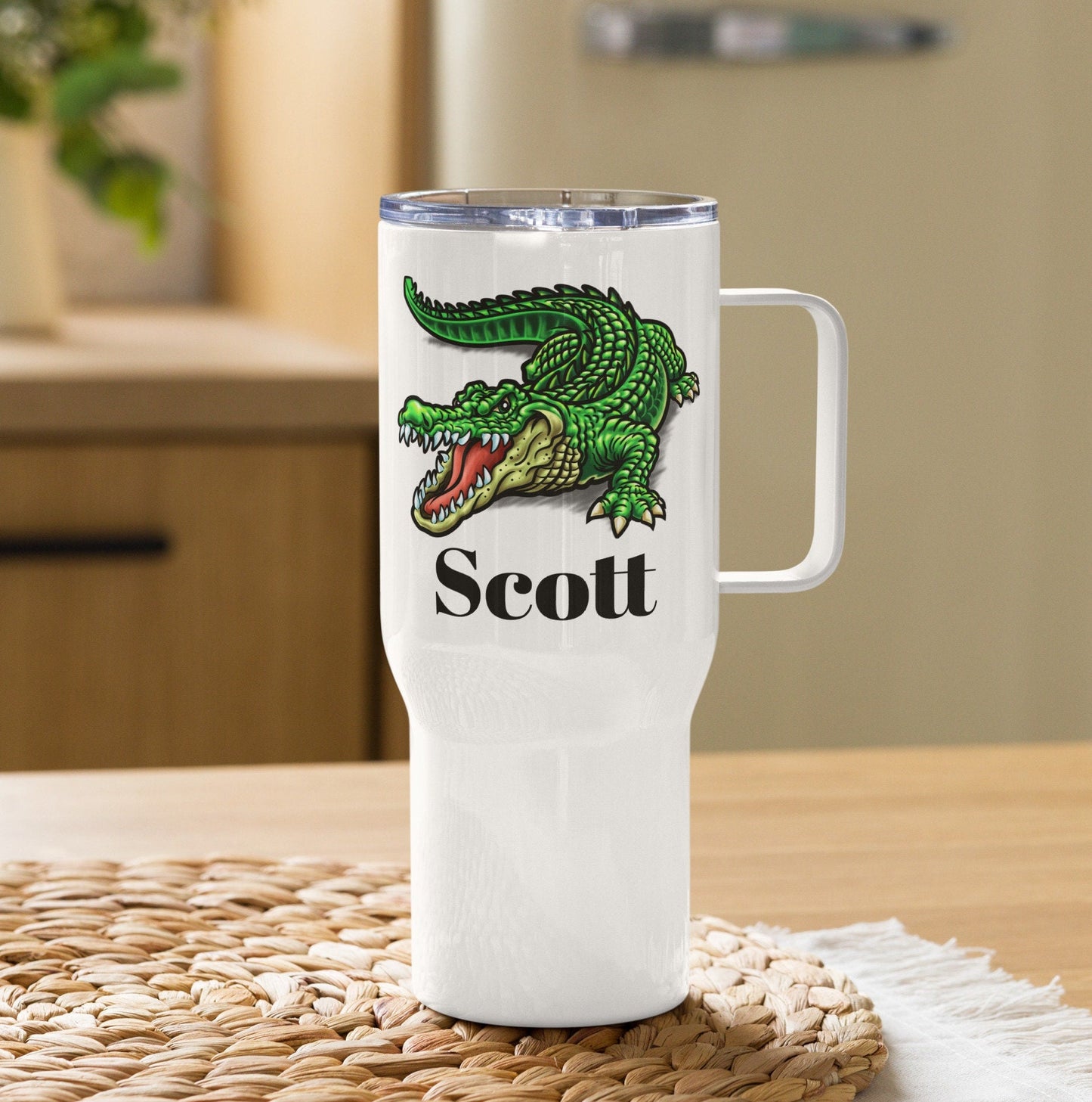 Custom Alligator Tumbler with Handle, Stainless Steel BPA-free Travel Cup, 25 Ounce Mug, Dad Gift