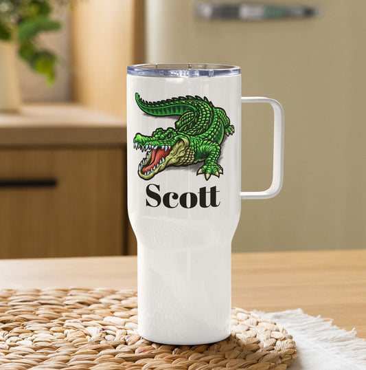 Custom Alligator Tumbler with Handle, Stainless Steel BPA-free Travel Cup, 25 Ounce Mug, Dad Gift