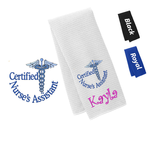Personalized Certified Nurses Assistant Towel CNA Design, Gym, Workout Fitness Towel, Waffle Microfiber, Embroidered Name Monogrammed Gift
