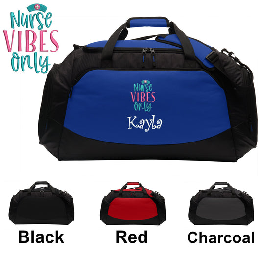 Personalized Nurse Large Duffle Bag, Nurse Vibes Design, Scrubs Travel Bag, Embroidered Custom Name, Hospital Bag, Monogrammed, Travel Gift