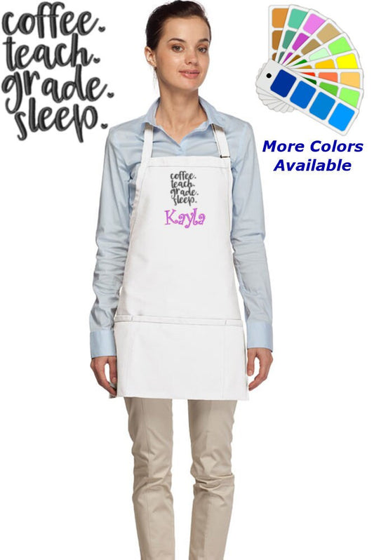 Personalized Apron Embroidered Coffee Teach Grade Sleep Design Teacher Gift