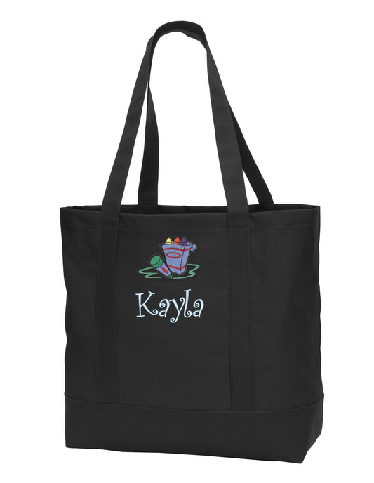 Personalized Black Art Class Tote Bag Embroidered Crayons School with Name of Your Choice