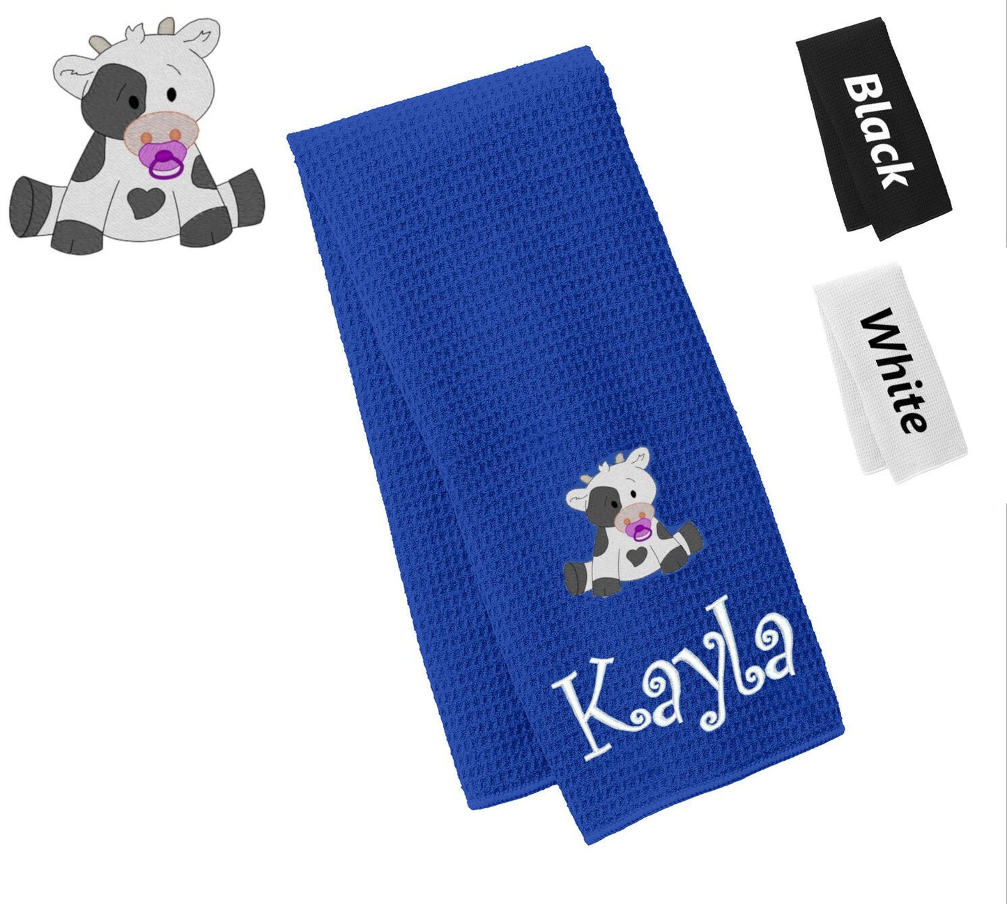 Personalized Towel Cow Design, Kitchen Towel, Hand Towel, Bathroom Towel, Waffle Microfiber, Embroidered Name, Kids Gift, Mom Gift