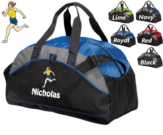 Personalized Kids Girl Track Runner Duffel Bag Gym Bag School PE Contrast Piping and Stitching Embroidered with Name or Text of Your Choice