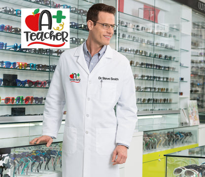 Personalized Teacher Lab Coat with Custom Embroidered Name and Teacher Design, Doctor, Nurse, Hospital, Jacket, Medical Coat