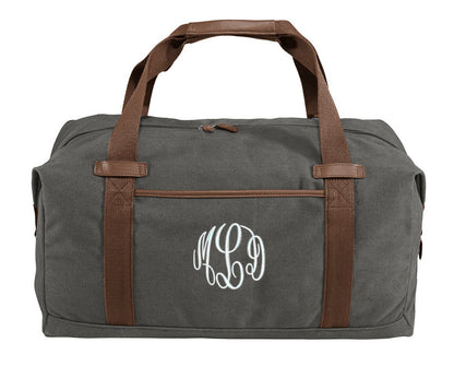 Monogrammed Grey Duffel Bag, Gym Bag, Weekend Bag, Groomsmen Gift, School PE, Husband Gift, Embroidered with Name or Text of Your Choice