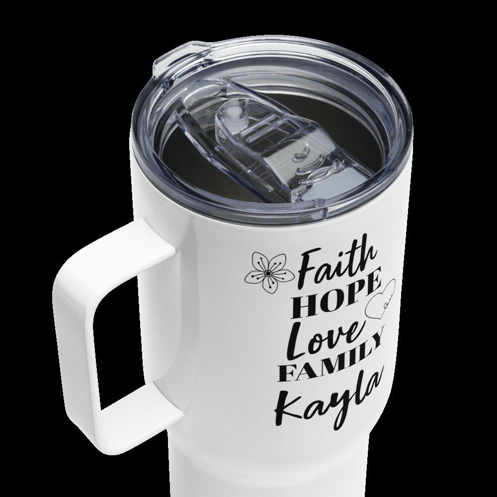 Personalized Faith Hope Love Tumbler with Handle, Girlfriend Gift, Bridal Shower Gift, Religious Gift, Inspirational Birthday Gift