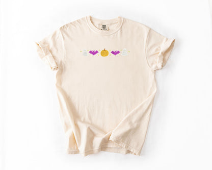 Embroidered Halloween T shirt, Icons Design, Comfort Colors, Retro Style with Name, Fall shirt, Monogrammed, Women Unisex Tee