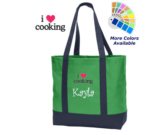 Personalized Tote Bag Embroidered I Love Cooking with Name of Your Choice Perfect Gift