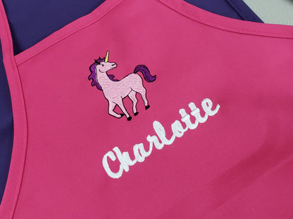 Personalized Kids Apron with Unicorn, Custom Embroidered Name, Monogrammed, Art Gift, Chef Gift, Cooking Party, Art Party, School Aprons