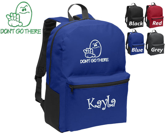 Personalized Kids Backpack Embroidered Don't Go There Funny Emoji Monogrammed with Name of Your Choice Perfect Kids School Gift