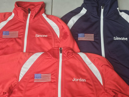 Personalized Kids Jacket, American Flag, Kids Sports Team Jacket, Polyester Zipper Jacket, Embroidered Name, Kids Gift, Monogrammed
