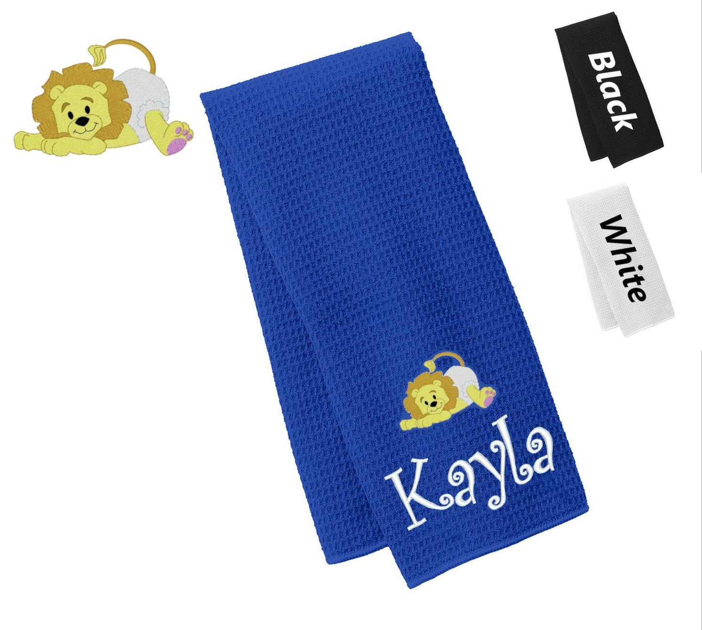 Personalized Towel Lion Design, Kitchen Towel, Hand Towel, Bathroom Towel, Waffle Microfiber, Embroidered Name, Kids Gift, Mom Gift