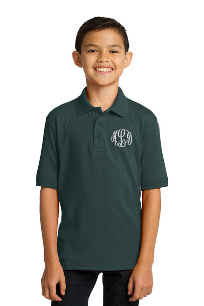 Monogrammed Kids Green Polo Shirt Embroidered with Initials of Your Choice