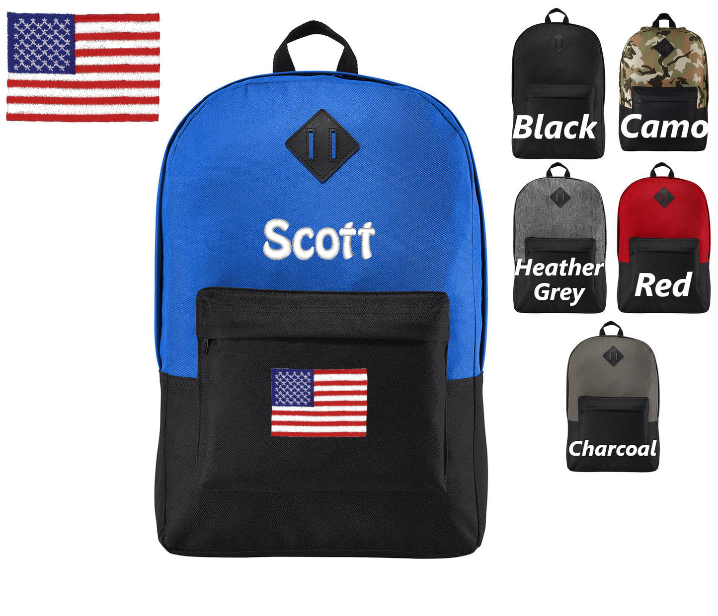 Personalized Kids Backpack American Flag, Embroidered Monogrammed Name, Kids School Gift, Kids Gift, Custom Backpack, Retro Backpack