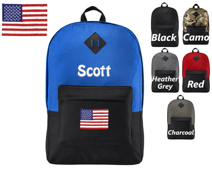 Personalized Kids Backpack American Flag, Embroidered Monogrammed Name, Kids School Gift, Kids Gift, Custom Backpack, Retro Backpack