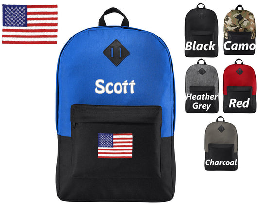 Personalized Kids Backpack American Flag, Embroidered Monogrammed Name, Kids School Gift, Kids Gift, Custom Backpack, Retro Backpack