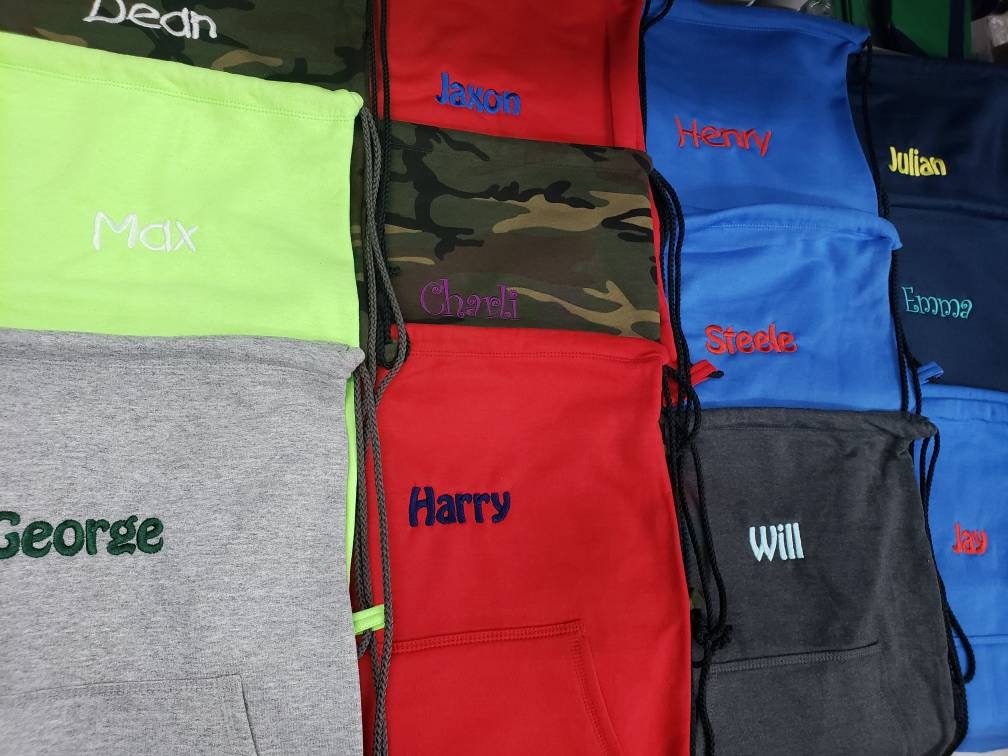 Personalized Cinch Pack, Fleece, Drawstring Gym School PE Pool Backpack, Embroidered Custom Name, Kids School Gift