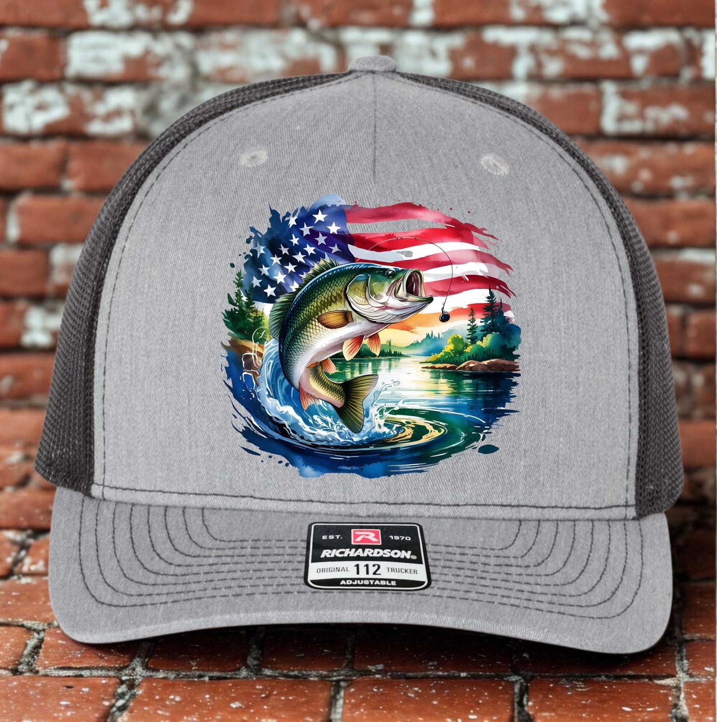 Bass Fishing Trucker Hat, Patriotic Fishing Hat Design, Richardson 112, Fly fishing Dad Gift Husband Gift, Sportsman Gift, Printed Hat