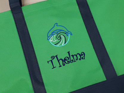 Personalized Tote Bag Embroidered Dolphin with Name of Your Choice Perfect Gift