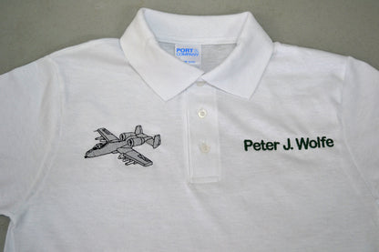 Personalized Kids Polo Shirt Embroidered A10 Warthog Airplane Monogrammed with a Name or Text of Your Choice