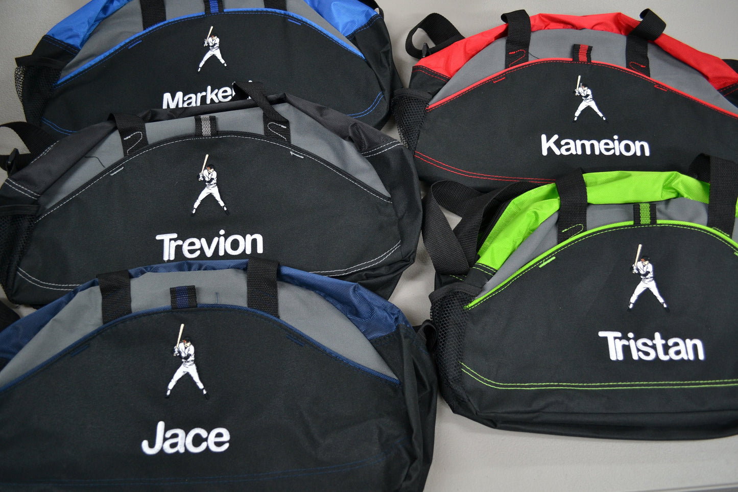 Personalized Kids Duffel Bag, Baseball Player Design, Gym Bag, School Sports, Contrast Stitching, Embroidered Name, Baseball Gift