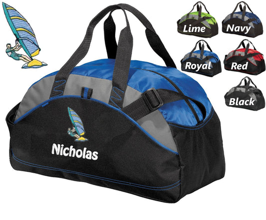 Personalized Kids Windsurfer Duffel Bag Gym Bag School PE Contrast Piping and Stitching Embroidered with Name or Text of Your Choice