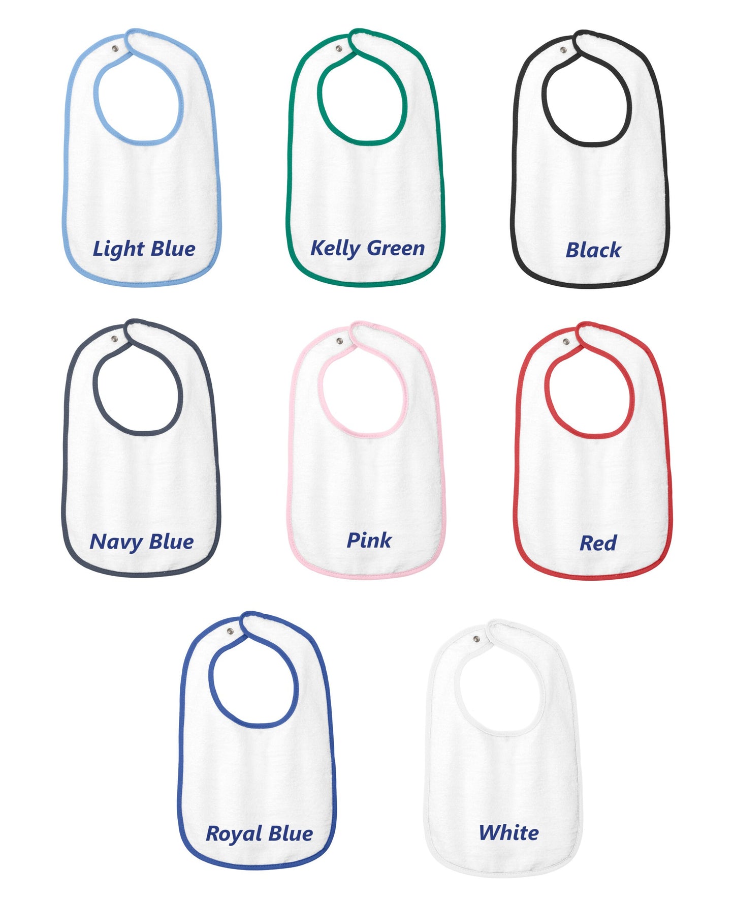 Personalized Baby Bib White Cotton Terry with Contrast Trim Baby Hedgehog Design for Boy or Girl Embroidered Name