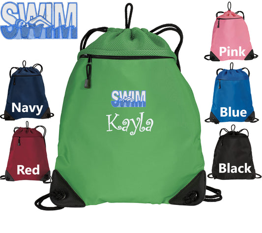 Personalized Swimming Coach Cinch Pack, Swim Coach Gift, Drawstring Gym School PE Pool Swim Backpack, Embroidered Monogrammed Custom Name