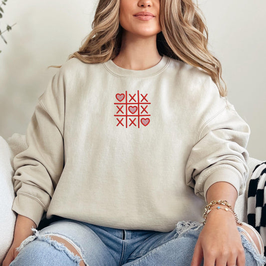Embroidered Valentines Sweatshirt, Sweatshirt with Love Game Design, Warm Custom Logo Sweatshirt, Mom Gift, Gift Womens