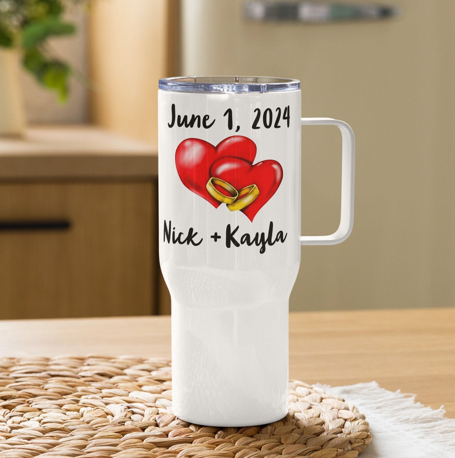 Personalized Married Tumbler with Handle, Wedding Date Gift, Mr and Mrs Gift, Bridal Shower Gift, Couples Gift