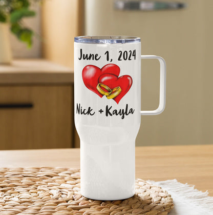Personalized Married Tumbler with Handle, Wedding Date Gift, Mr and Mrs Gift, Bridal Shower Gift, Couples Gift