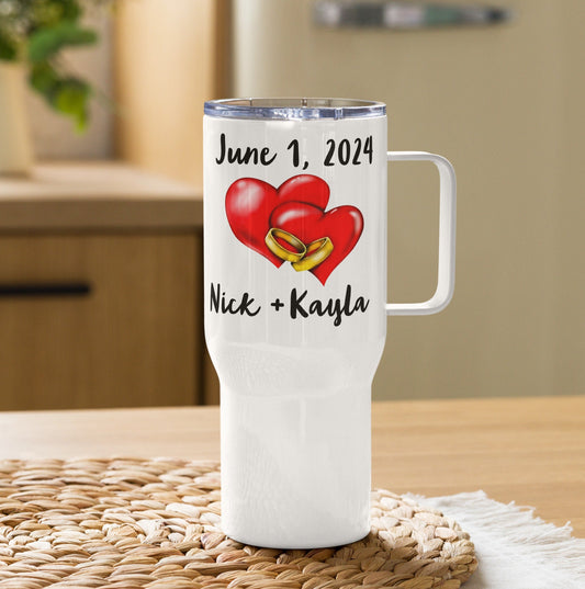 Personalized Married Tumbler with Handle, Wedding Date Gift, Mr and Mrs Gift, Bridal Shower Gift, Couples Gift