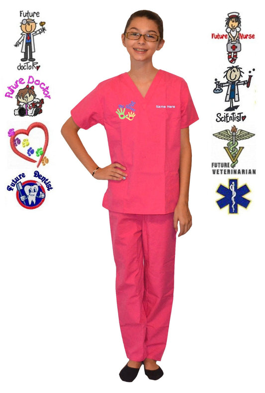 Embroidered Personalized Pink Kids Scrubs for little Doctors and Nurses
