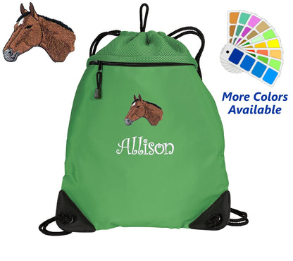 Personalized Cinch Pack, Drawstring Gym School PE, Pool Backpack, Embroidered Horse, Monogrammed Custom Name, Perfect Gift
