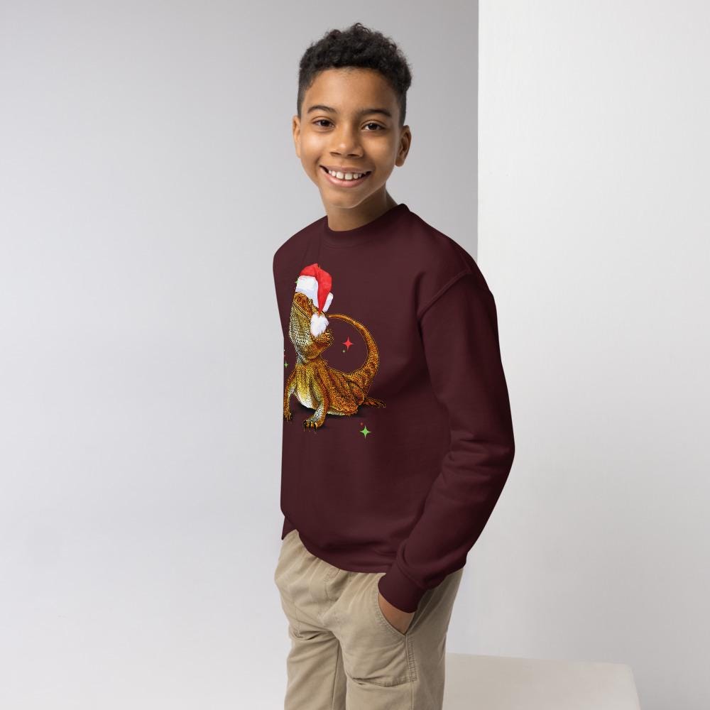 Kids Bearded Dragon Christmas Sweatshirt, Dragon Kid Gift, Bearded Dragon Sweater, Reptile Xmas, Bearded Dragon Gift, Beardie Sweat shirt
