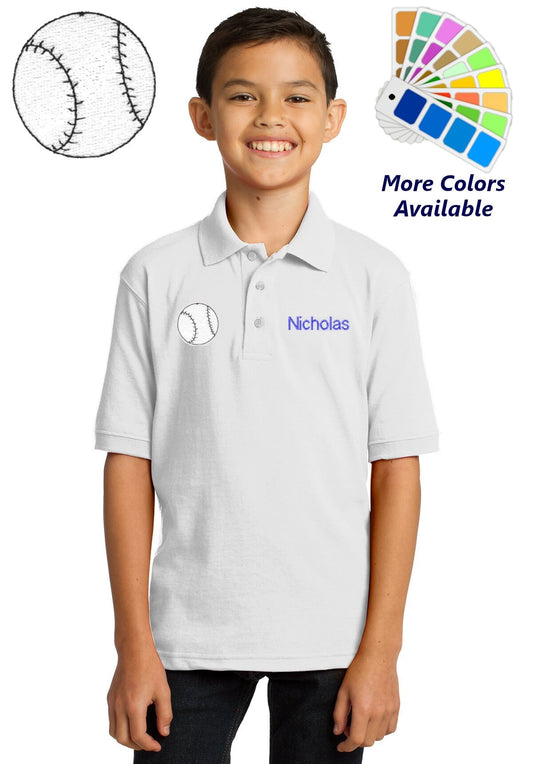 Personalized Kids Baseball Polo Shirt Embroidered Baseball Monogrammed with a Name or Text of Your Choice