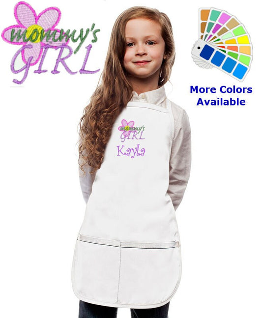 Personalized Kids Apron with Mommy's Girl Flower Embroidery Design,  Cooking Kitchen Gift, School Gift, Student Gift, Monogrammed