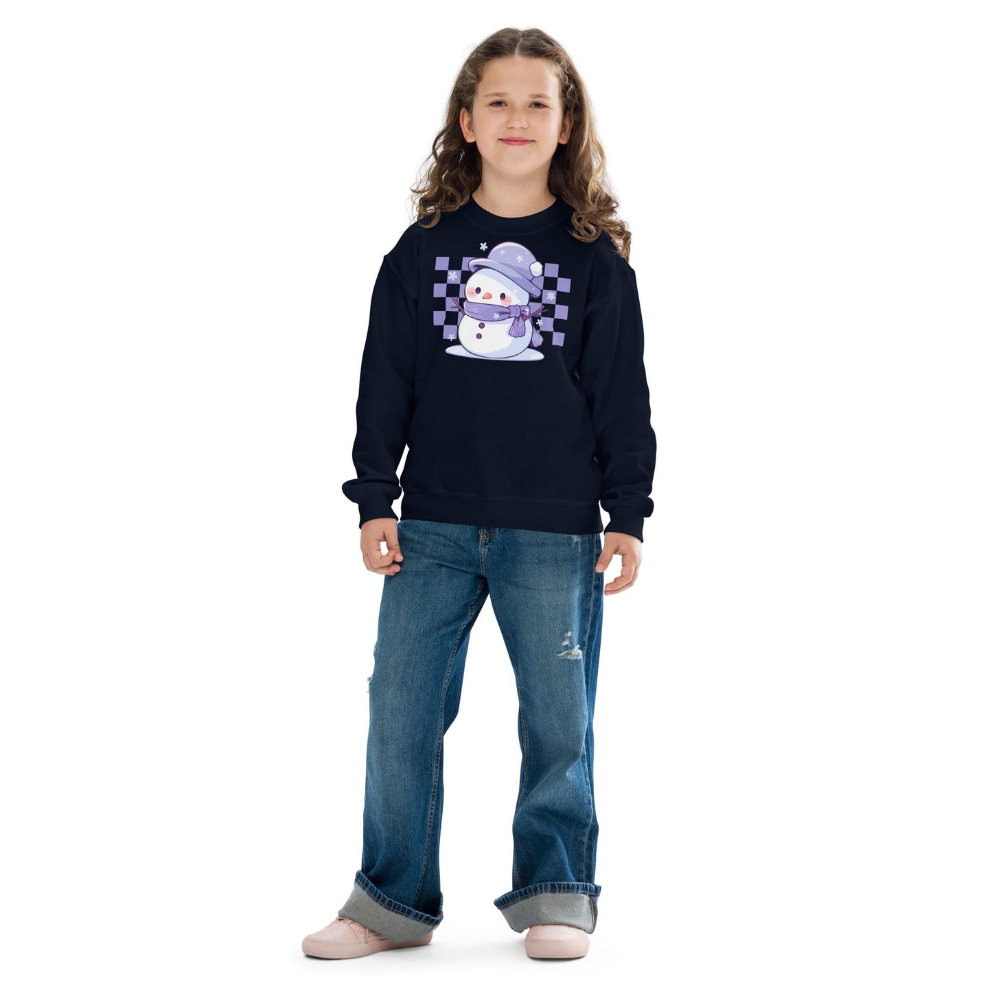 Kids Christmas Snowman Sweatshirt, Checkered Xmas Sweater, Christmas Season Gifts, Christmas Gift, Xmas Sweatshirt, Christmas Kids Gift