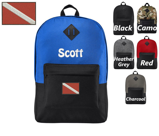 Personalized Kids Dive Flag Backpack, Embroidered Monogrammed Custom Name, Kids School Gift, Kids Gift, Custom Backpack, Retro Backpack