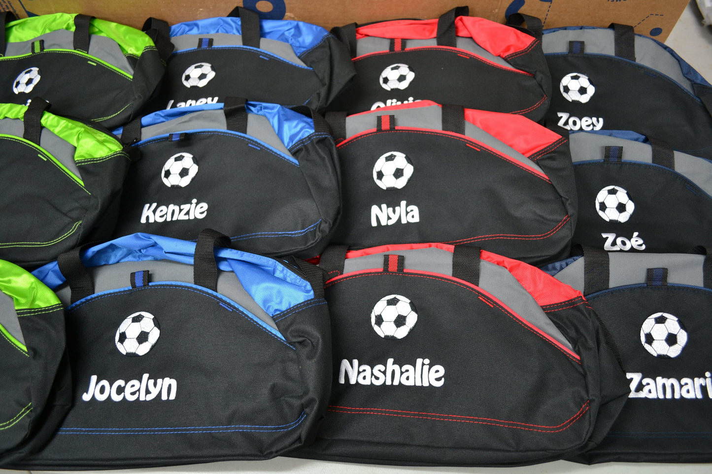 Personalized Kids Soccer Duffel Bag Gym Bag School PE Contrast Piping and Stitching Embroidered with Name Soccer Gift