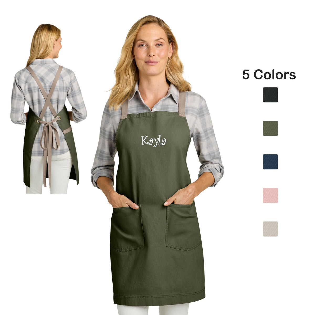 Personalized Crossback Apron Heavy Cotton Twill Bib, Large Pockets, Custom Womens Apron, Kitchen Baking, Crafts